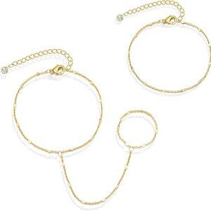 Gold Silver Plated Ring Bracelet - GD-sequin hand chain+bracelet-2 pieces